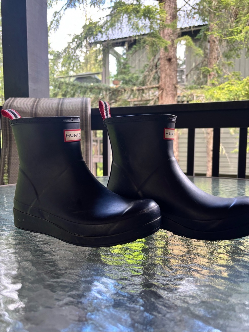 Womens Hunter Play Short Black Rain Boots - UK size 5 / US 7